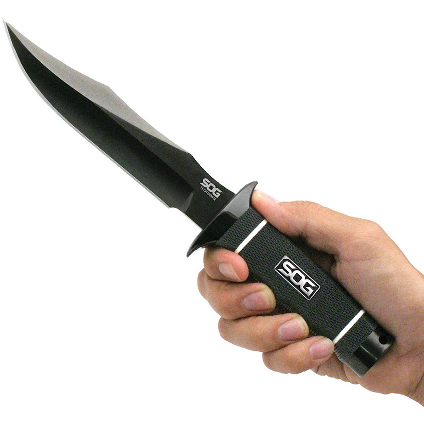 Buy SOG Tech Bowie Black TiNi Fixed Blade Knife S10BK Online