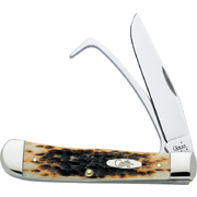 Case Amber Bone Peach Seed Jig (SS) Equestrian Folder Knife #00144