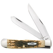 Case Amber Bone Peach Seed Jig (CS) Large Trapper Folder Knife #00163