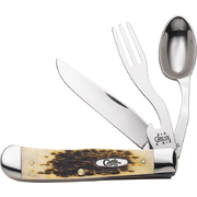 Case Amber Bone Peach Seed Jig Hobo Camping Knife, Fork and Spoon #52