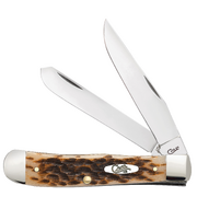 Case Amber Bone Peach Seed Jig (SS) Large Trapper Folder Knife w/ Pocket Clip #06540