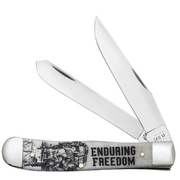 Case War Series Enduring Freedom Embellished Smooth Bone (SS) Large Trapper Folder Knife #50955