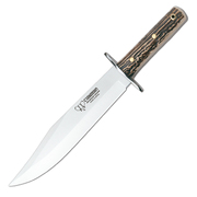 Cudeman Bowie Deer Stag Vanadium Steel Hunting Fixed Blade Knife, Leather Sheath - 106-C