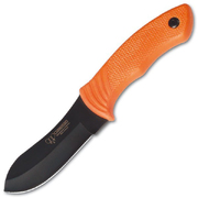 Cudeman Nesmuk Orange Rubber Vanadium Steel Skinner Hunting Fixed Blade Knife, Leather Sheath - 111-W