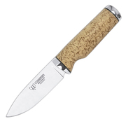 Cudeman Nordic Style Curly Birch Bohler N-695 Steel Hunting Fixed Blade Knife, Leather Sheath - 138-DP