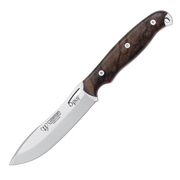 Cudeman Nesmuk Wolf Turkish Walnut Wood Bohler N690CO Steel Hunting Fixed Blade Knife, Leather Sheath - 208-G