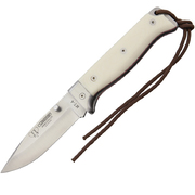 Cudeman MT-4 White Micarta Bohler N690CO Steel Survival Folding Blade Knife, Leather Sheath - 384-B