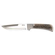 Mikov Les Forest Stag Horn Hunting Narrow Fixed Blade Knife, Leather Sheath - 398-NP-13/A