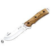 Nieto Warfare Olive Wood Guthook Hunting Fixed Blade Knife, Leather Sheath - 194O
