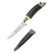 Puma Keiler Skinner Staghorn Handle Fixed Blade Knife, Leather Sheath - 112596