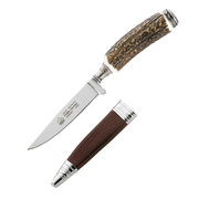 Puma Eichenlaub Staghorn Handle Fixed Blade Hunting Knife, Leather Sheath - 112602