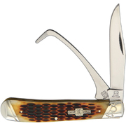 Rough Ryder Equestrian Trapper Jigged Amber Bone Folding Knife RR1971