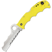 Spyderco Assist Salt Lightweight Yellow FRN, Satin Serrated Edge Rescue Folder Knife - C79PSYL