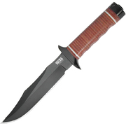 SOG Bowie 2 Black TiNi / Stacked Leather Fixed Blade Knife - S1T-L