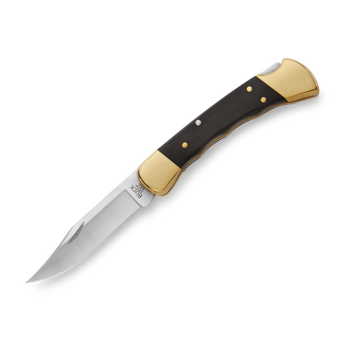 Buck Hunter, Finger Groove Folding Knife 110BRSFG, Leather Sheath