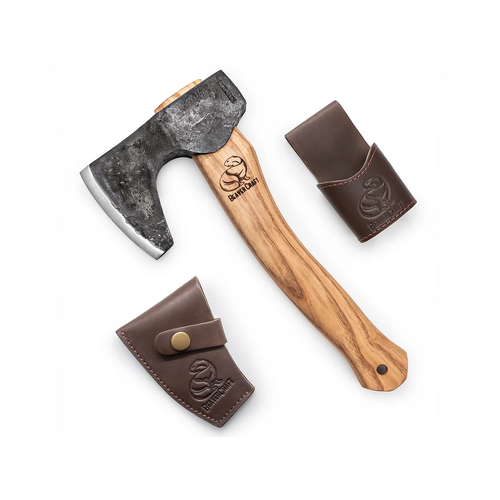 BeaverCraft AX6 – Compact Long-Bearded Bushcraft Hatchet w/ Leather Sheath and Belt Loop