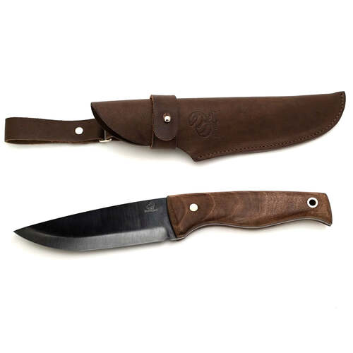 BeaverCraft BSH3 – Traditional Bushcraft Knife (Walnut Handle + Leather Sheath) w/ Blued Steel