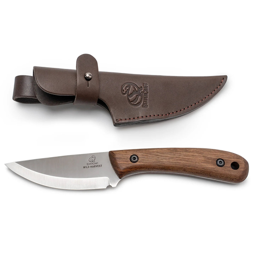 BeaverCraft BSH7 Wild Harvest – Carbon Steel Bushcraft Knife (Walnut Handle + Leather Sheath)