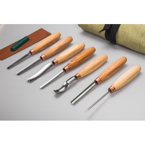 BeaverCraft SC03 – Wood Carving Full Set of 7 Chisels (7 Tools + Accessories in Canvas Roll)