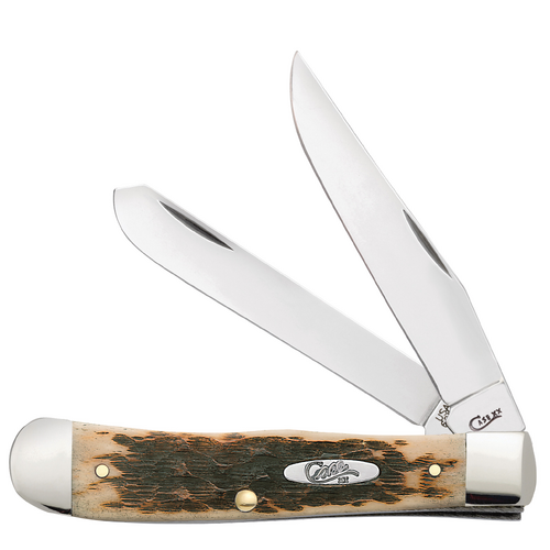 Case Amber Bone Peach Seed Jig (SS) Large Trapper Folder Knife #00164