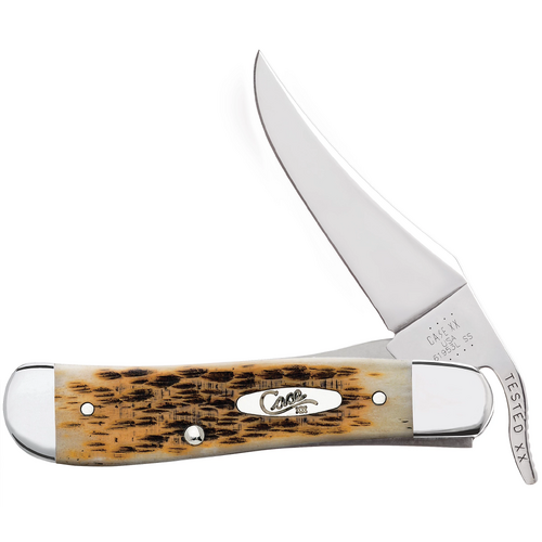 Case Amber Bone Peach Seed Jig (SS) Russlock Folder Knife #00260