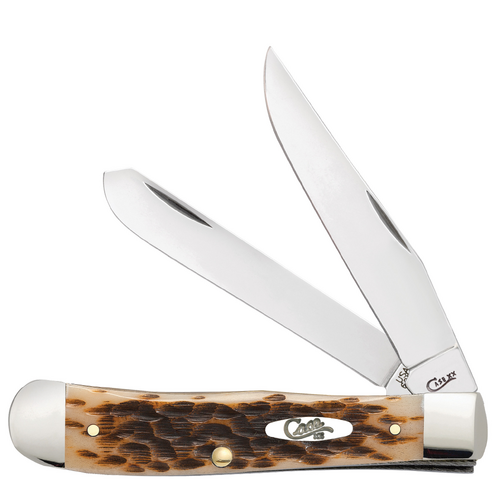 Case Amber Bone Peach Seed Jig (SS) Large Trapper Folder Knife w/ Pocket Clip #06540