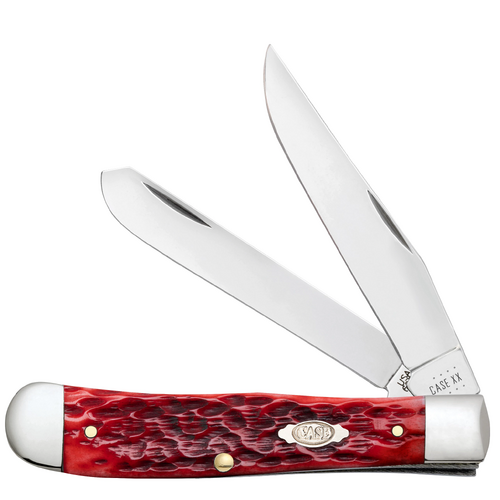 Case Peach Seed Jig Dark Red Bone (CS) Large Trapper Folder Knife #31950