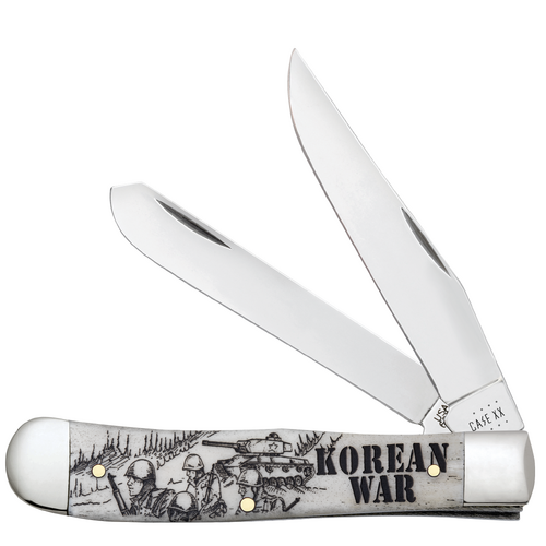 Case War Series Korean War Embellished Smooth Natural Bone (SS) Large Trapper Folder Knife #50951
