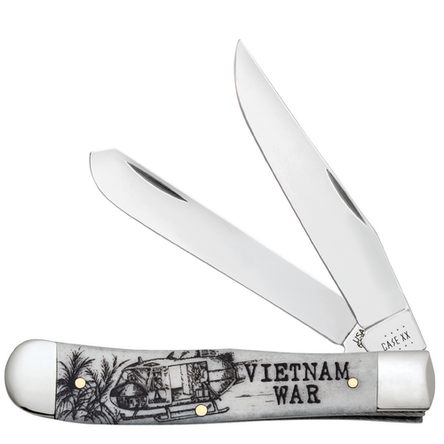 Case War Series Vietnam War Embellished Smooth Natural Bone (SS) Large Trapper Folder Knife #50952
