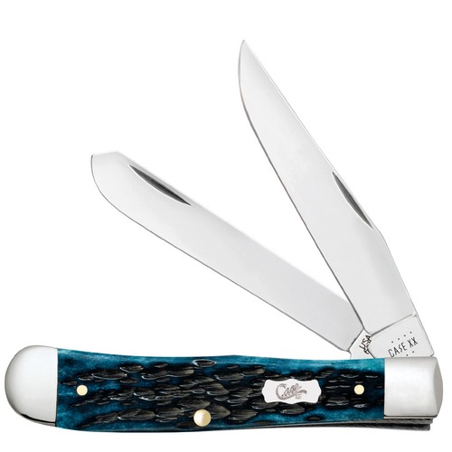 Case Pocket Worn Peach Seed Jig Mediterranean Blue Bone (SS) Large Trapper Folder Knife #51850