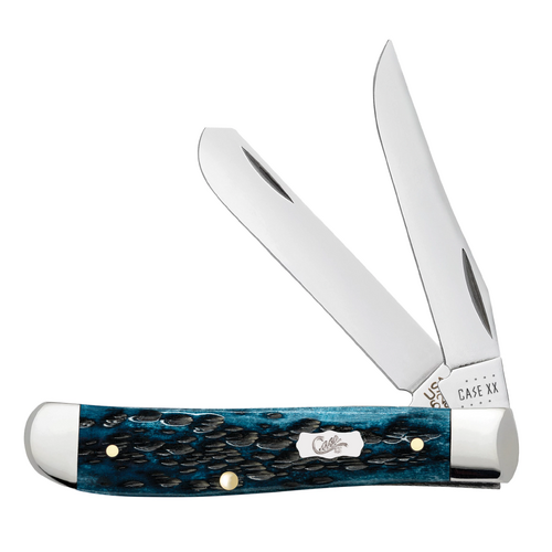 Case Pocket Worn Peach Seed Jig Mediterranean Blue Bone (SS) Mini Trapper Folder Knife #51852