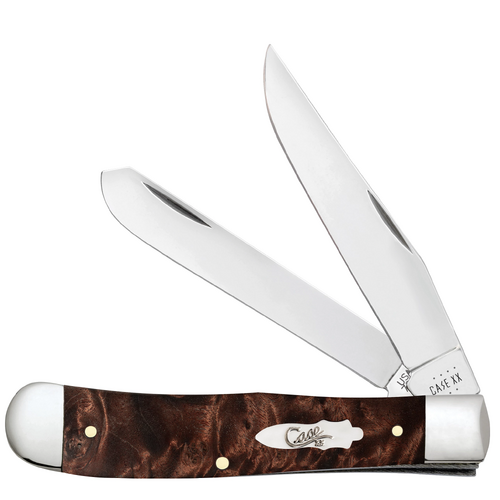 Case Smooth Brown Maple Burl Wood (SS) Large Trapper Folder Knife #64060