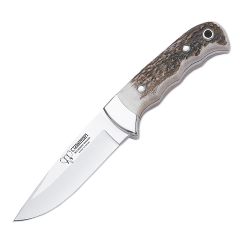 Cudeman Deer Stag Vanadium Steel Classic Hunting Fixed Blade Knife, Leather Sheath - 146-C