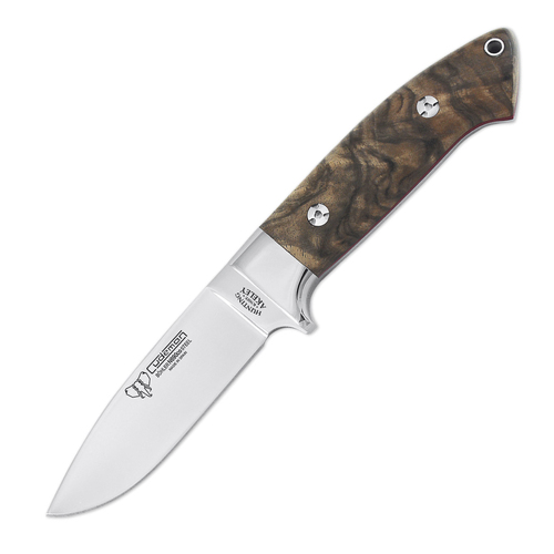 Cudeman Akeley Walnut Wood Bohler N690CO Steel Hunting Fixed Blade Knife, Leather Sheath - 254-G