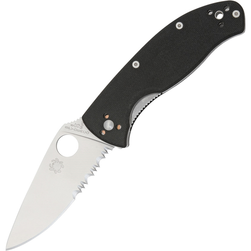 Spyderco Tenacious Black G10, Satin Serrated Folder Edge Knife - C122GPS